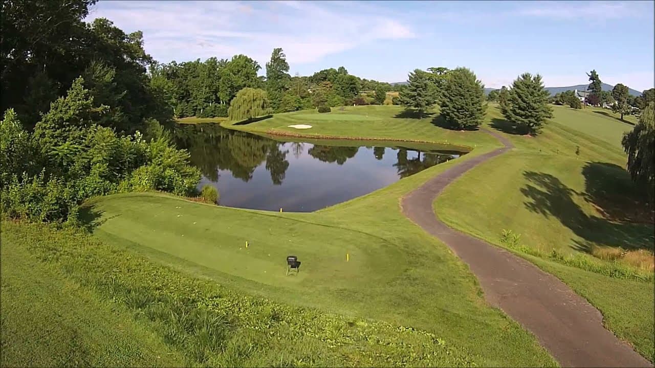 Aerial view of hole 6, par 3, at The Greene Hills Club.